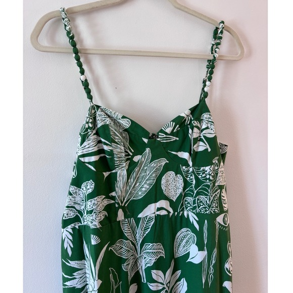 Farm Rio Forest Soul Mix Green White Tropical Leaf Print Tiered Mid Dress Large - Picture 5 of 11